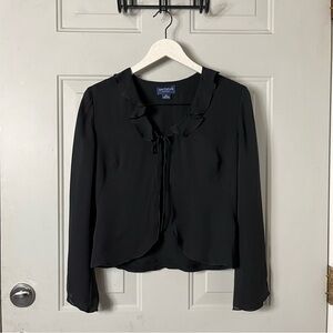 Ann Taylor Vintage 100% Silk Whimsy Goth Black Front Tie Blouse Top size 2P